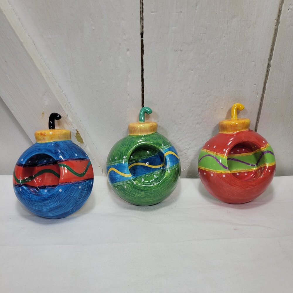 Set of 3 - Tea-light candle holder - ceramic - Hand Painted - Marianne Richmonds
